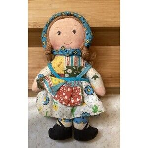 HOLLY HOBBIE Original 6" Rag Doll Knickerbocker 1974 Made in Taiwan with Apron